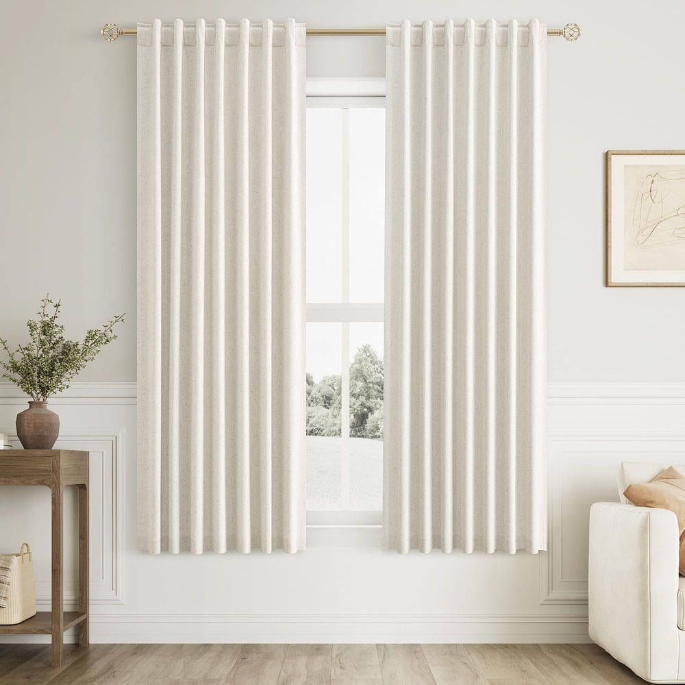 Conjunto de cortinas Guken Cream Linen Blackout 162 cm de comprimento e 2 painéis