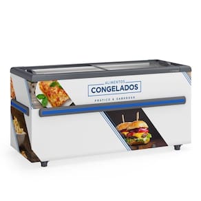 Expositor Ilha Congelados Vidro Reto 500L GHDI500 Branco Gelopar 220V