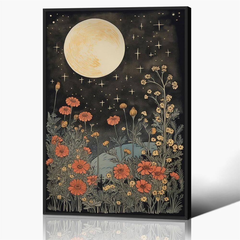 Arte de parede Impressão em tela Vintage Moon Flowers 40x60cm emoldurada
