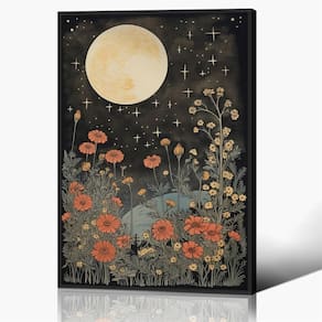 Arte de parede Impressão em tela Vintage Moon Flowers 40x60cm emoldurada