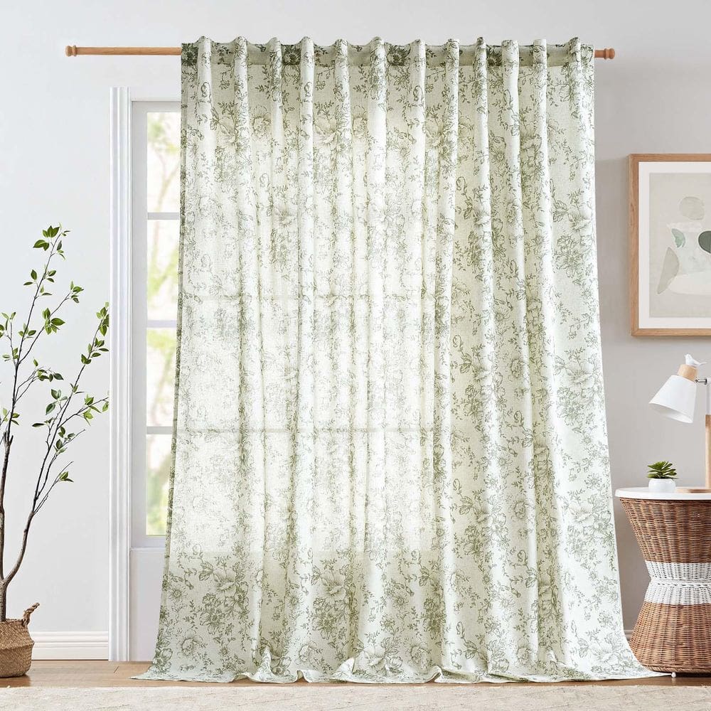 Cortina jinchan: linho floral, 254 cm, extra larga, 274 cm de comprimento
