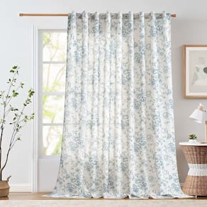 Cortina Jinchan Linen Floral 274x244cm para porta de pátio azul