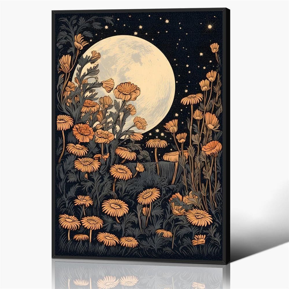 Tela de arte de parede Vintage Moon Flowers 40x60cm Yuaruo