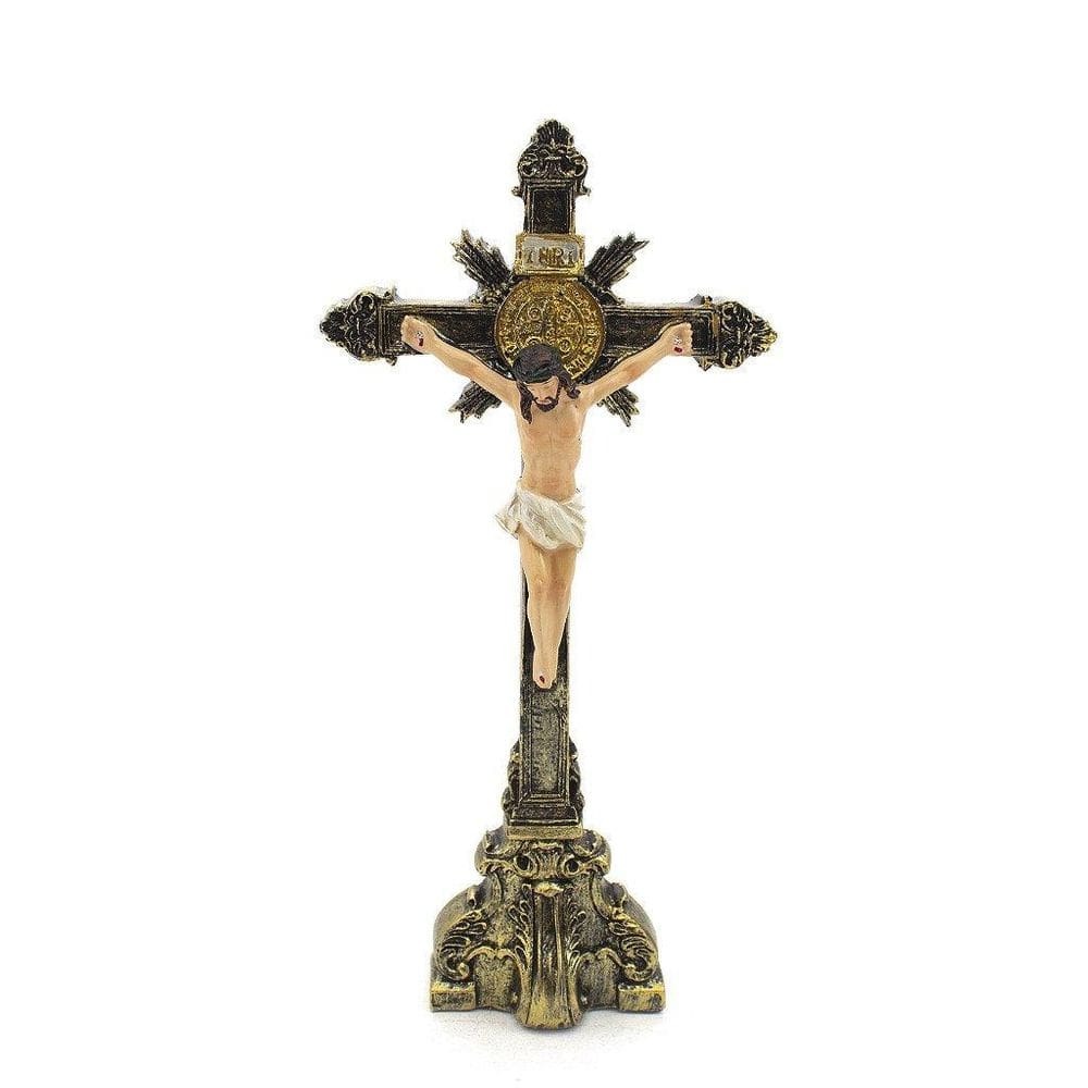 Crucifixo Pedestal Importado Resina 20 Cm