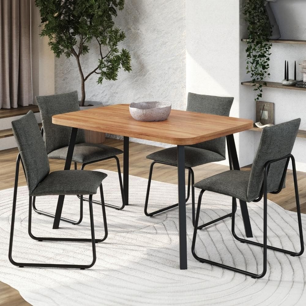 Conjunto Sala de Jantar 4 Cadeiras Monte Carlo Carraro Nogal e Preto