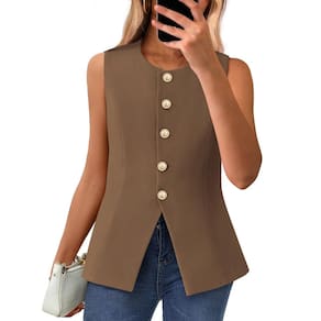 Colete BTFBM Summer Blazer sem mangas para mulheres Coffee XXL