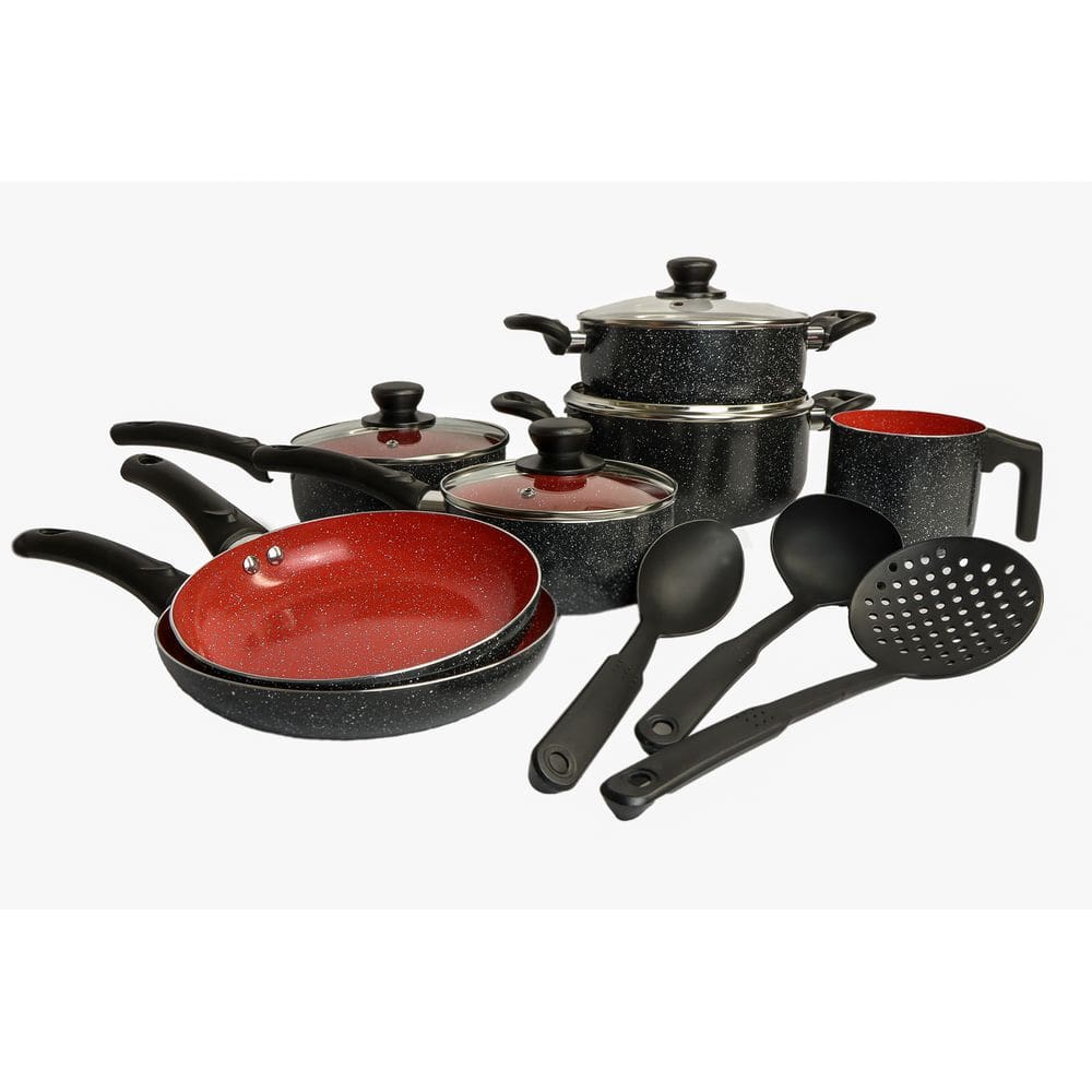 Jogo Panelas Revestimento Ceramica Antiaderente 10 Peças Vermelho e Preto