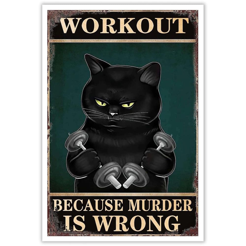Pôster de lona Funny Black Cat Workout Gym Cat sem moldura