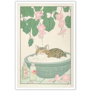 Pôsteres de tela: gato malhado japonês na banheira, arte de parede 40x60cm
