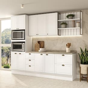 Armário de Cozinha Completa c Balcão Milla Glimmer Carraro Branco
