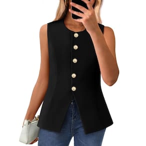 Colete Blazer BTFBM Summer sem mangas para mulheres, preto, tamanho L