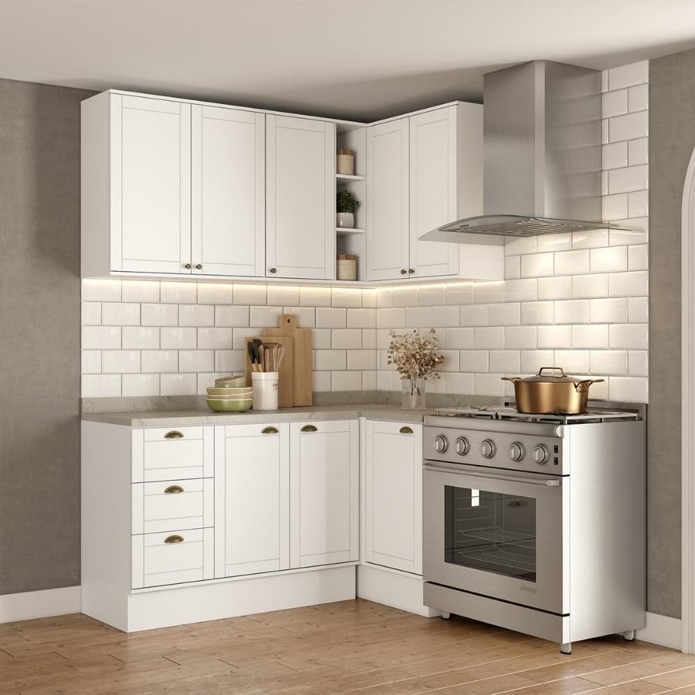 Armário de Cozinha Completa c Balcão Milla Bee Carraro Branco