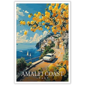 Pôster de arte de parede Vintage Amalfi Coast Scenery Retro Italy