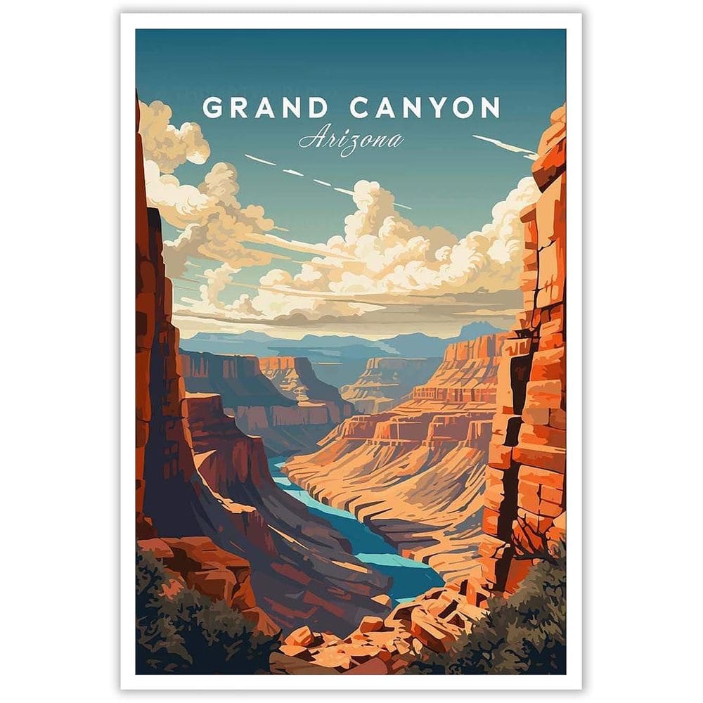 Pôster de tela vintage com cenário do Grand Canyon 40x60cm sem moldura