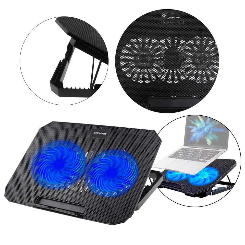 Base Refrigerada para Notebook 12" a 17" com 2 Coolers Silenciosos, 8 Níveis de Altura, Iluminação LED Azul e Porta USB Extra