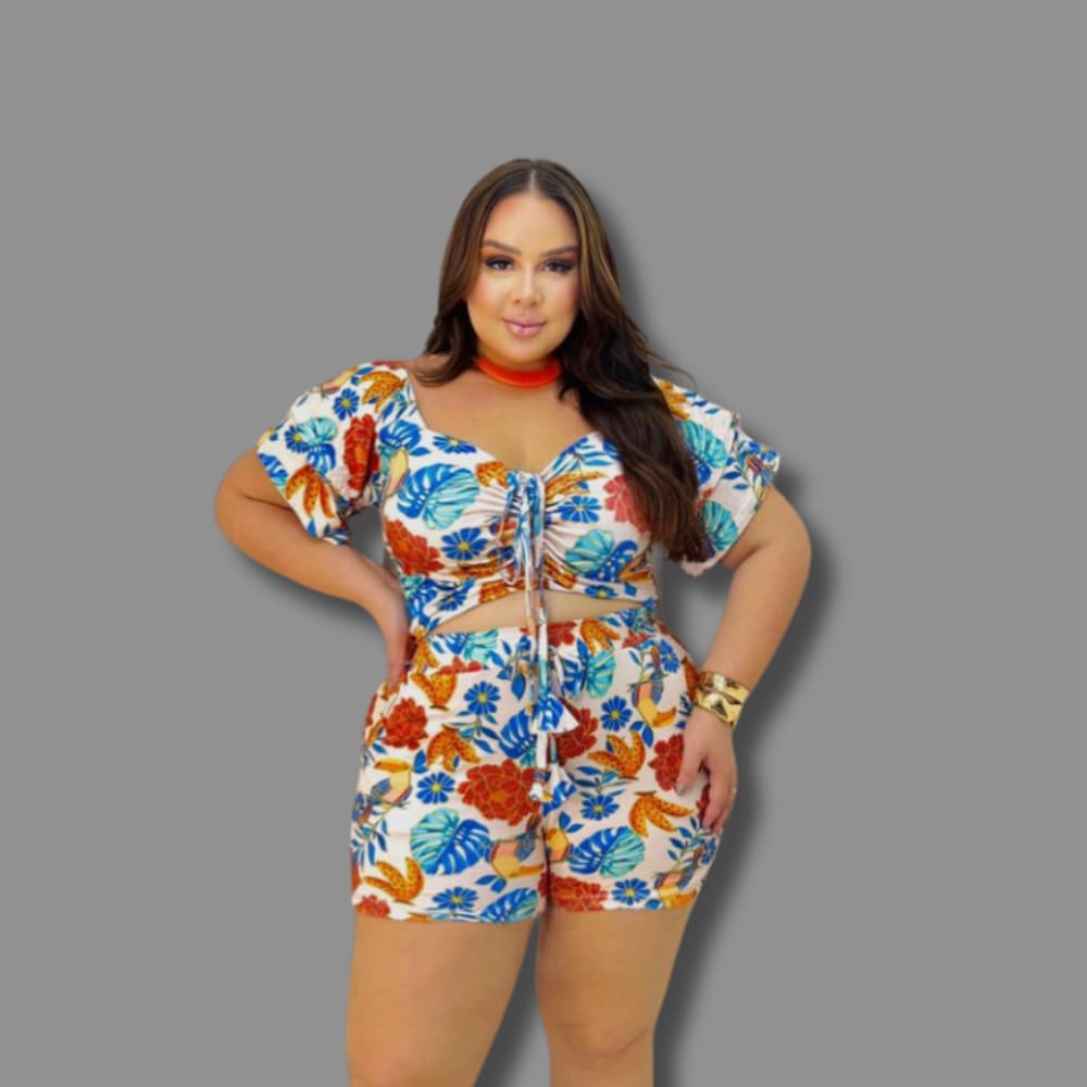 Conjunto Plus Size Estampado Short + Cropped Regulagem 0604
