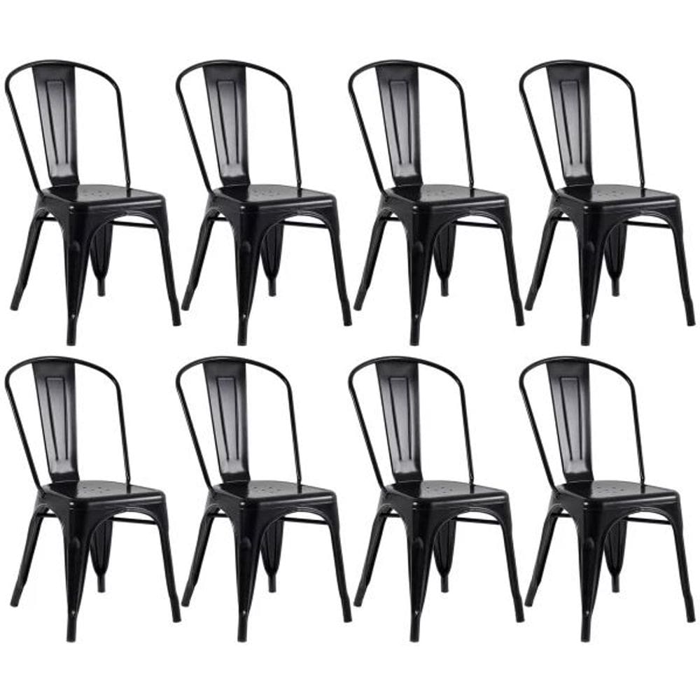 Kit com 8 Cadeiras Empilhavel Tolix Preto Fosca – Estilo Industrial e Conforto para Qualquer Ambiente