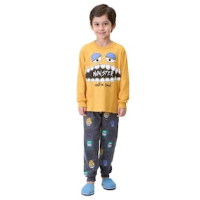 Pijama Infantil Menino Malha Longo Monster Brilha no Escuro