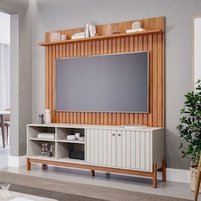 Conjunto Rack Holanda e Painel Trend para Tv de até 70 Polegadas 100% Mdf Espresso Móveis Cinamomo/Off White