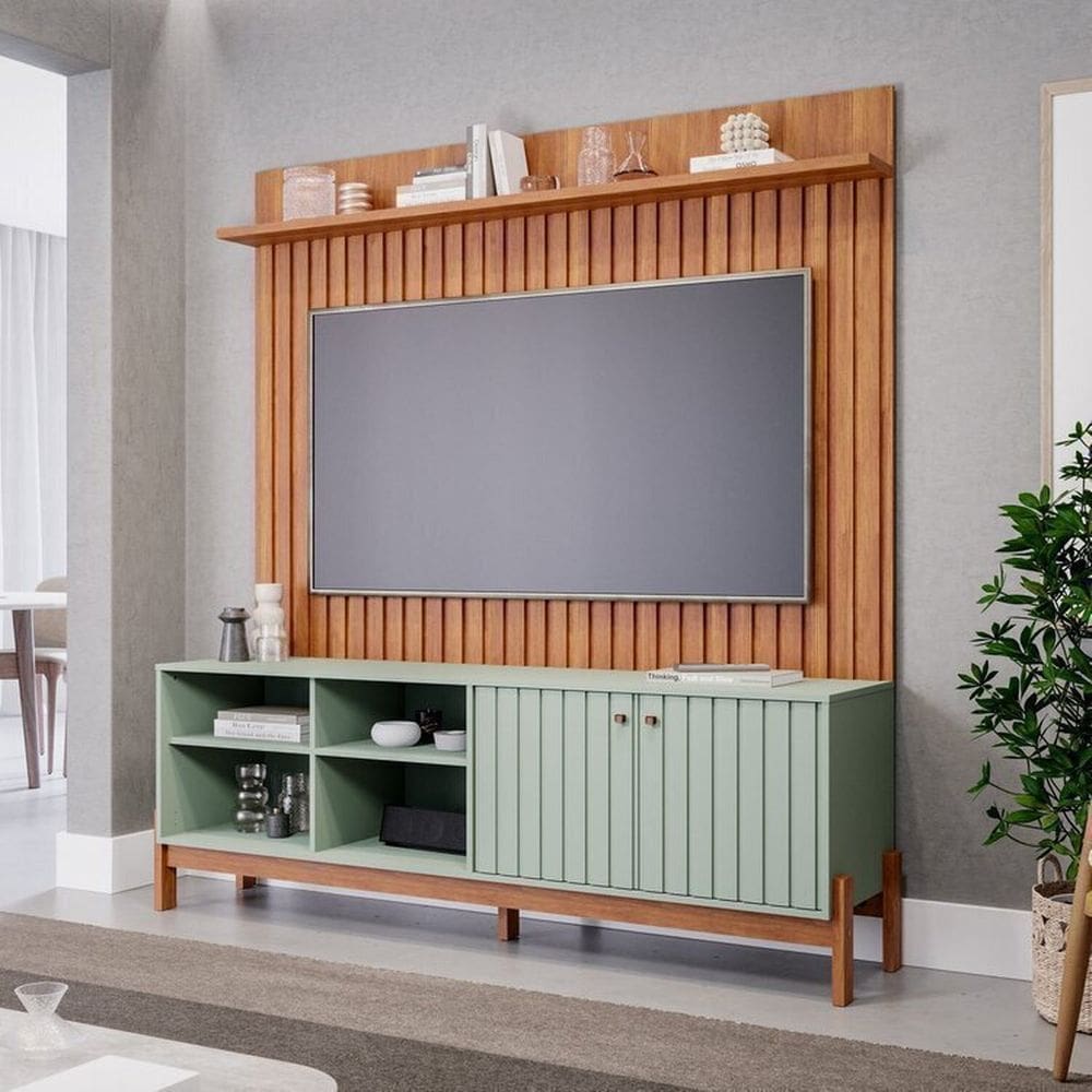 Conjunto Rack Holanda e Painel Trend para Tv de até 70 Polegadas 100% Mdf Espresso Móveis Cinamomo/Sálvia
