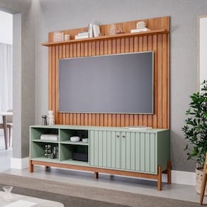 Conjunto Rack Holanda e Painel Trend para Tv de até 70 Polegadas 100% Mdf Espresso Móveis Cinamomo/Sálvia