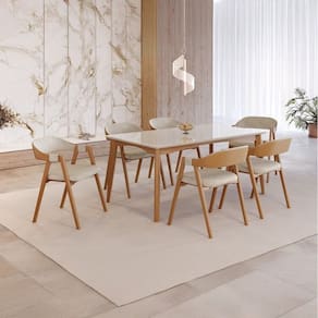 Conjunto Sala de Jantar com Tampo de Vidro Monalisa 6 Cadeiras Gaia Espresso Móveis Mel Natural/Off White/Bege