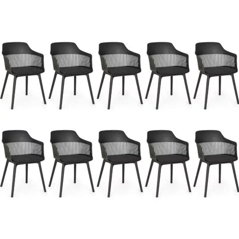 Kit 10 Cadeiras Polipropileno Marcela Montreal Preta para Sala de Jantar ou Escritório