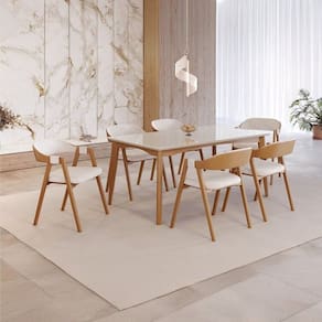 Conjunto Sala de Jantar com Tampo de Vidro Monalisa 6 Cadeiras Gaia Espresso Móveis Mel/Off White/ Nude