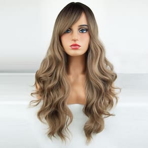 Peruca Righton Blonde longa ondulada com franja para mulheres de 24 polegadas