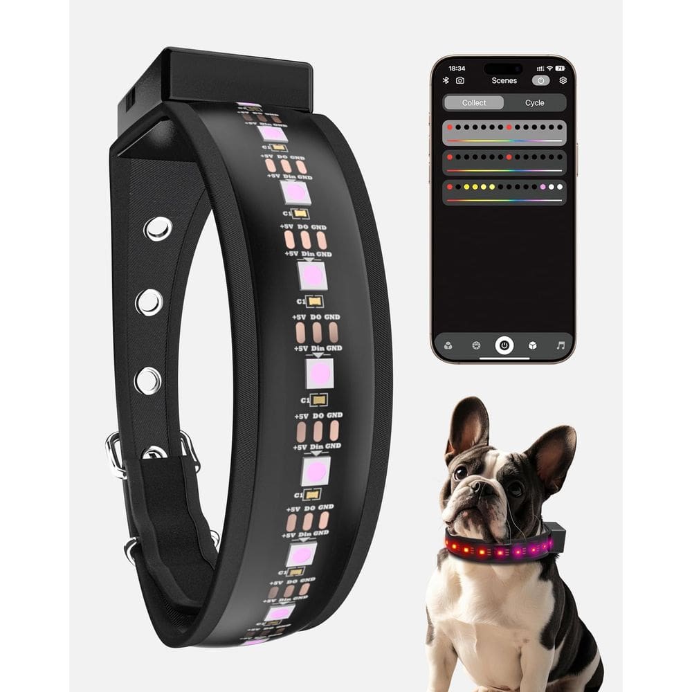 Coleira LED para cães HAIUUOM recarregável APP Control, alcance de 2600 pés