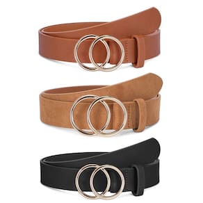 Cintos de cintura para mulheres SANSTHS, pacote com 3, preto+marrom+cáqui M