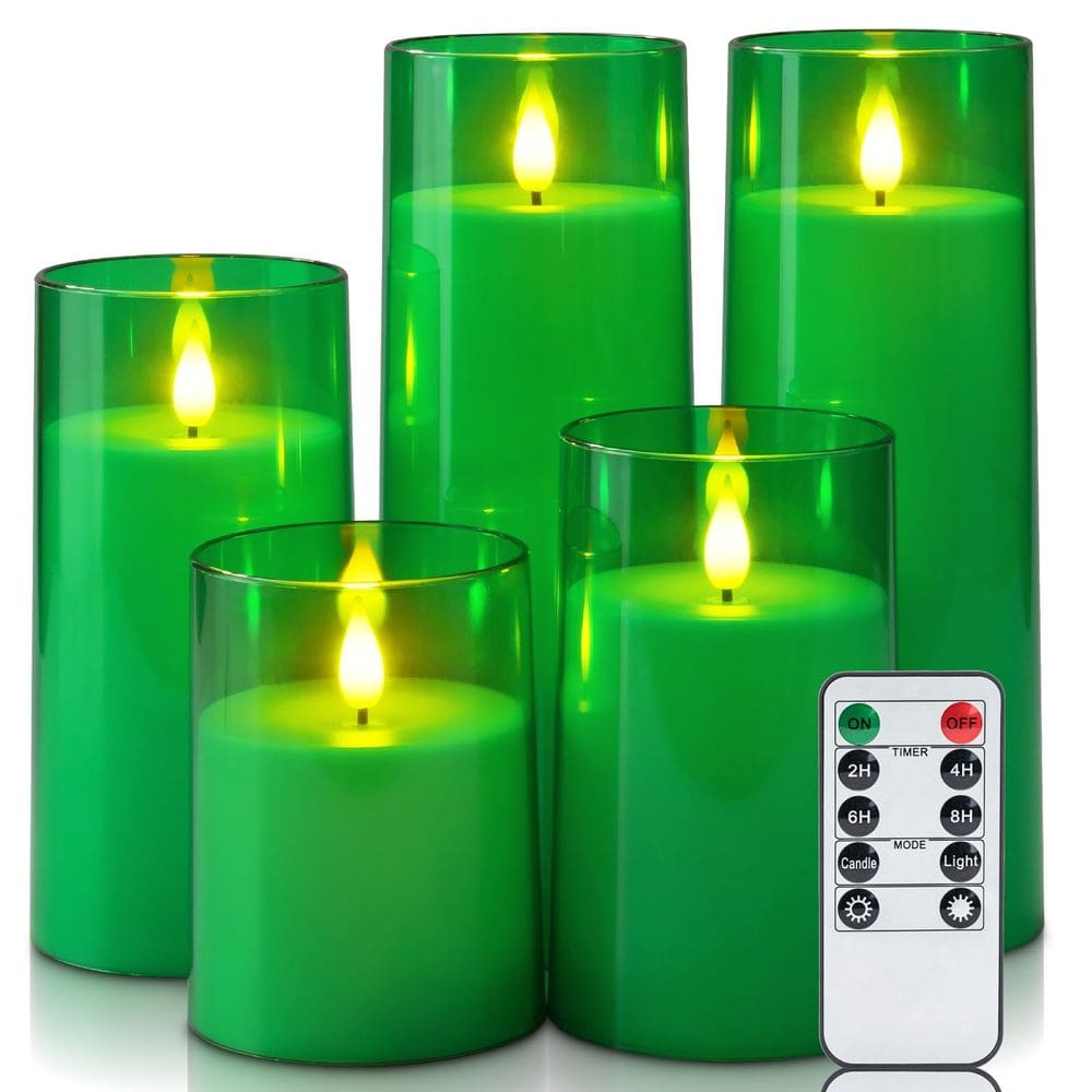 Velas sem chama, LED verde Homemory com conjunto de controle remoto (5)