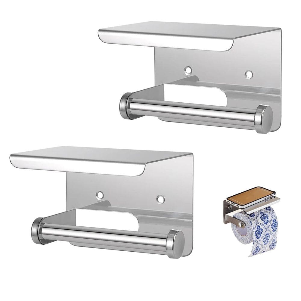 Suporte Papel Higienico Inox Kit 2 unidades Lavabo Banheiro Prateleira Porta Objeto Celular Apoio Suporte Parede Resistente Organizaçao