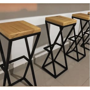 Banqueta Quadrada Aço/Madeira Estilo Industrial Mobbili Bq-04
