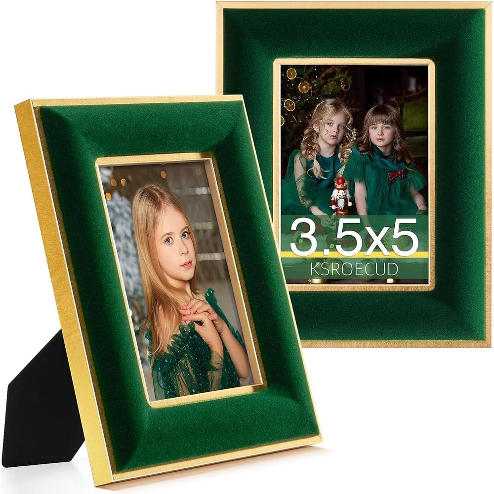 Porta-retratos KSROECUD Velvet 3.5x5 verde com ouro metálico