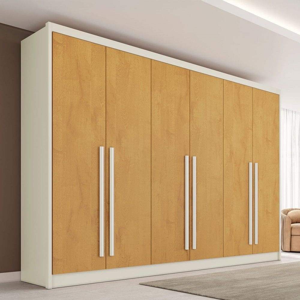 Guarda-Roupa Casal Valencia 6 Portas 6 Gavetas 100% Mdf Off White/Peroba - Mademarques