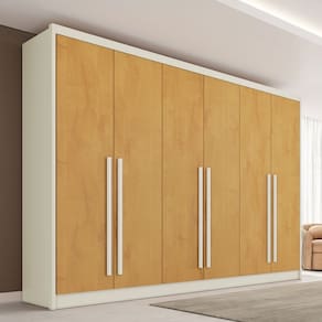 Guarda-Roupa Casal Valencia 6 Portas 6 Gavetas 100% Mdf Off White/Peroba - Mademarques