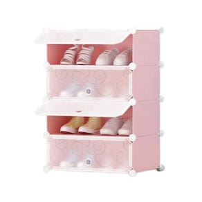 Organizador Modular 4 Portas Armario Sapateira Prateleiras Infantil Adulto Para Casa Praia Rosa