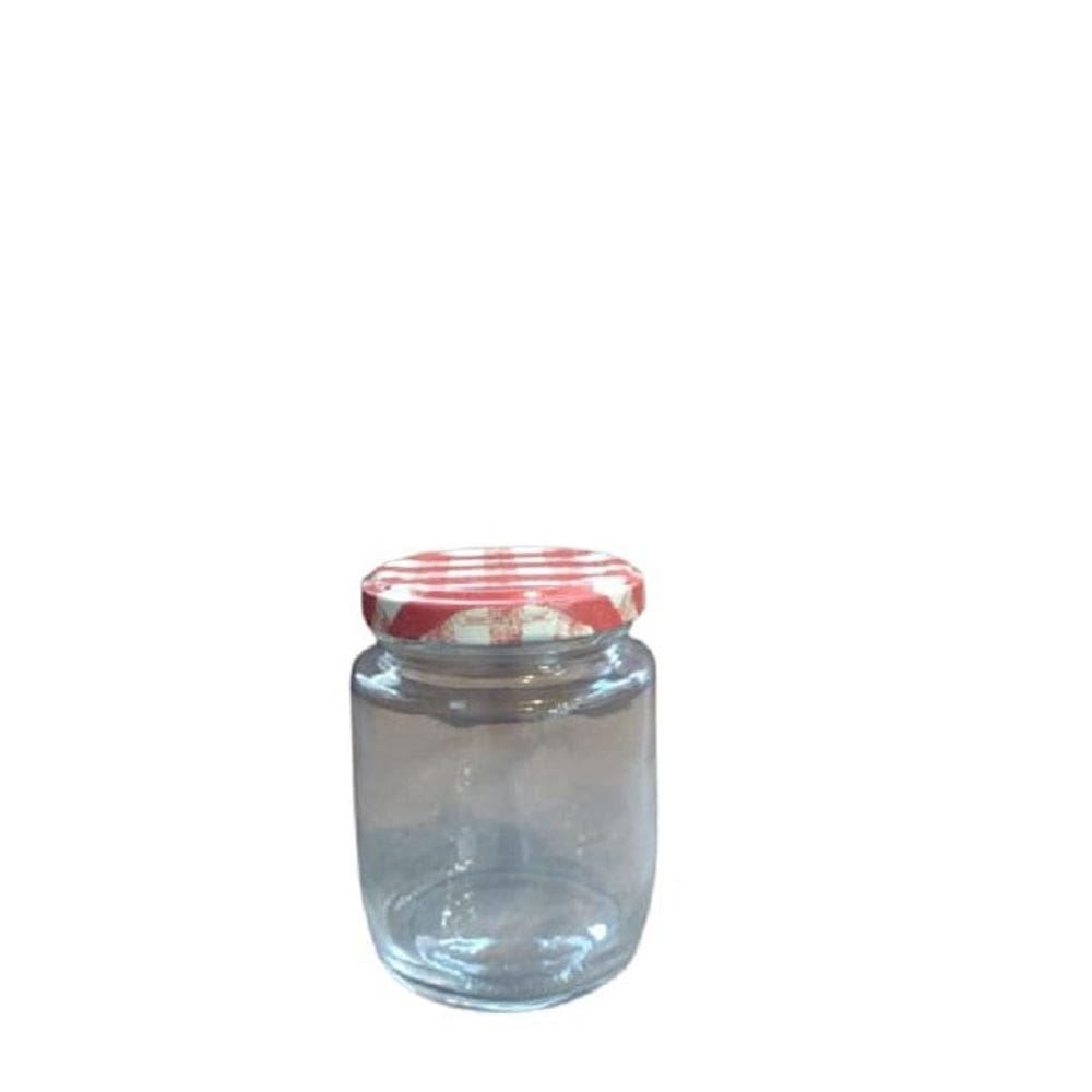 Pote De Vidro 240 Ml Com Tampa Xadrez Vermelha - 24 Unidades