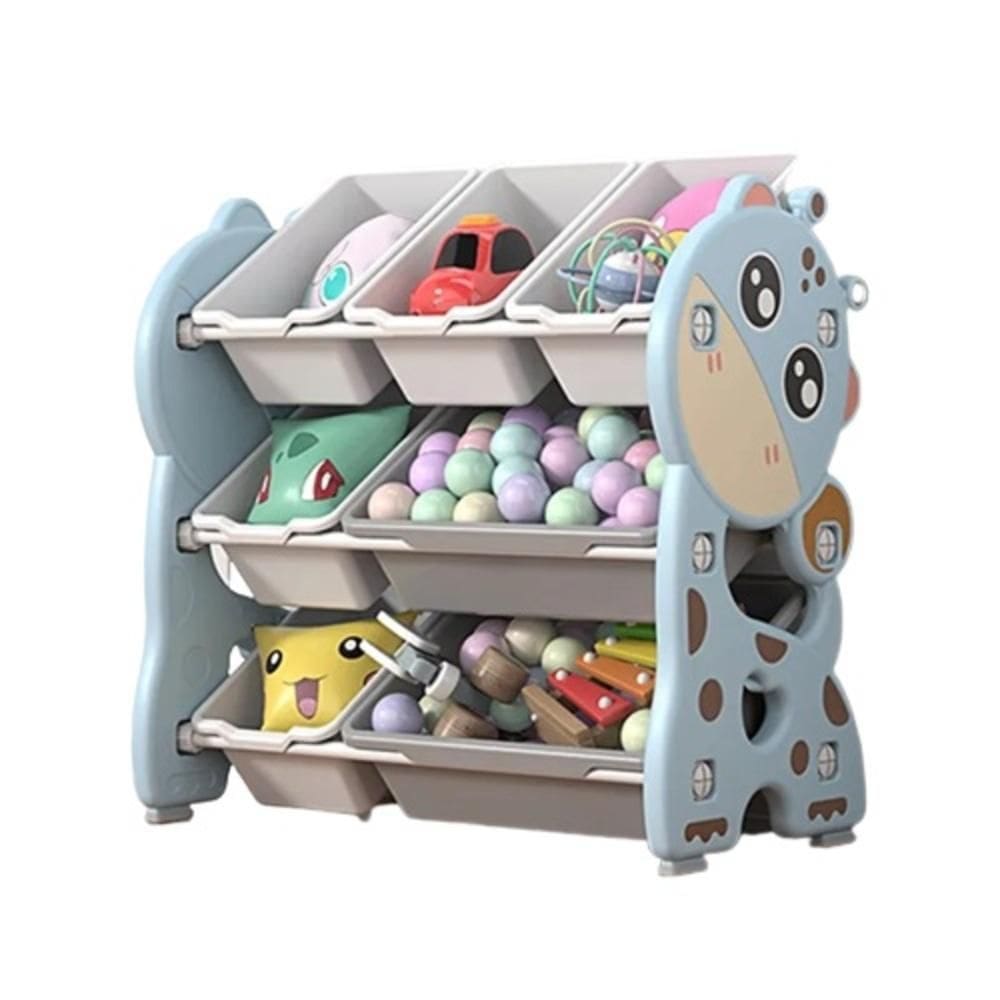 Estante Infantil Porta Brinquedos 7 Caixas Bau 3 Prateleiras Organizador Multiuso Quarto Azul