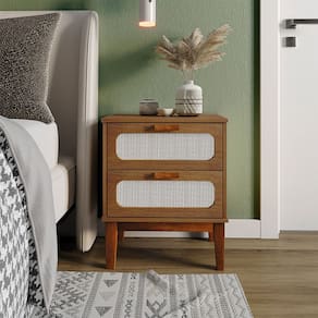 Mesa de Cabeceira Retrô Vintage Santorini 2 Gavetas 45 Cm Amêndoa