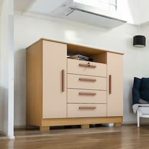 Cômoda Reforçada London Luxo 2 Portas e 4 Gavetas Carvalho Off White