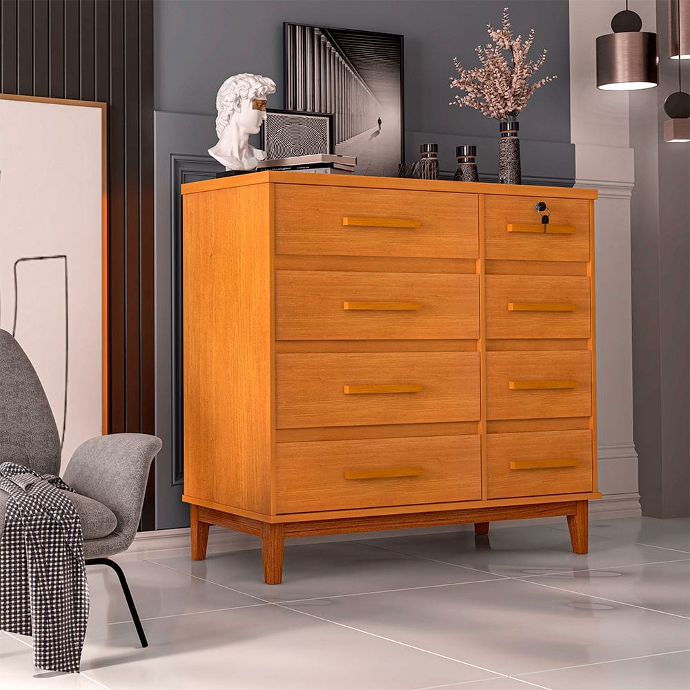 Cômoda para Quarto Reforçada 8 Gavetas Detroit Nature