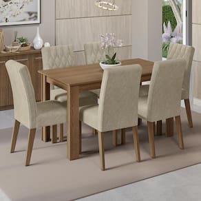 Conjunto Sala de Jantar Mesa Tampo de Madeira 6 Cadeiras Rustic/Imperial Allegro Madesa