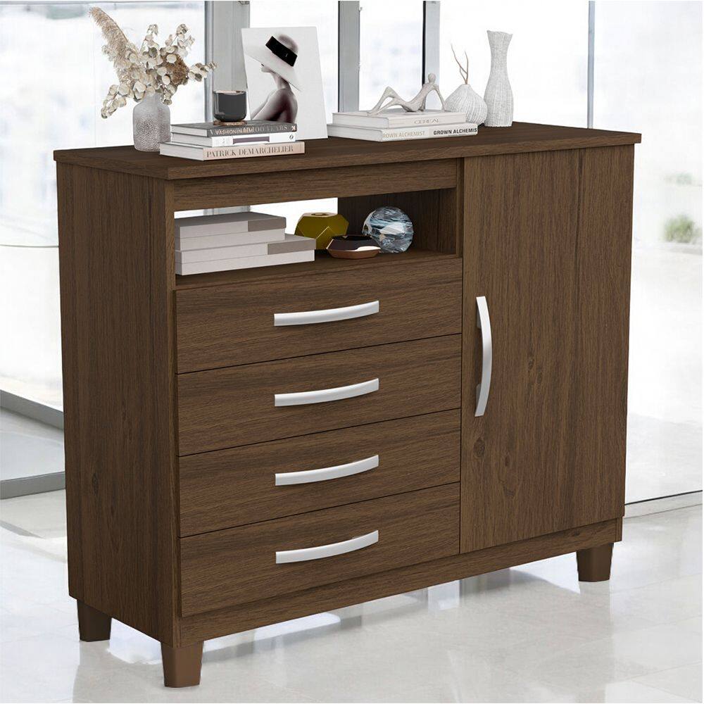 Cômoda Reforçada Sapateira Miami 1 Porta e 4 Gavetas Malbec