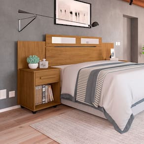 Cabeceira Acabamento Premium Extensível Jade com 2 Mesas de Cabeceira - Amêndoa