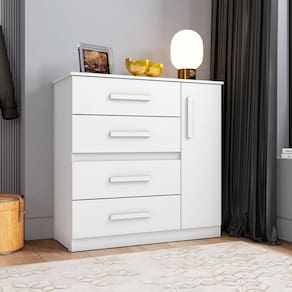 Cômoda Luxo Reforçada Victoria 4 Gavetas 1 Porta - Branco