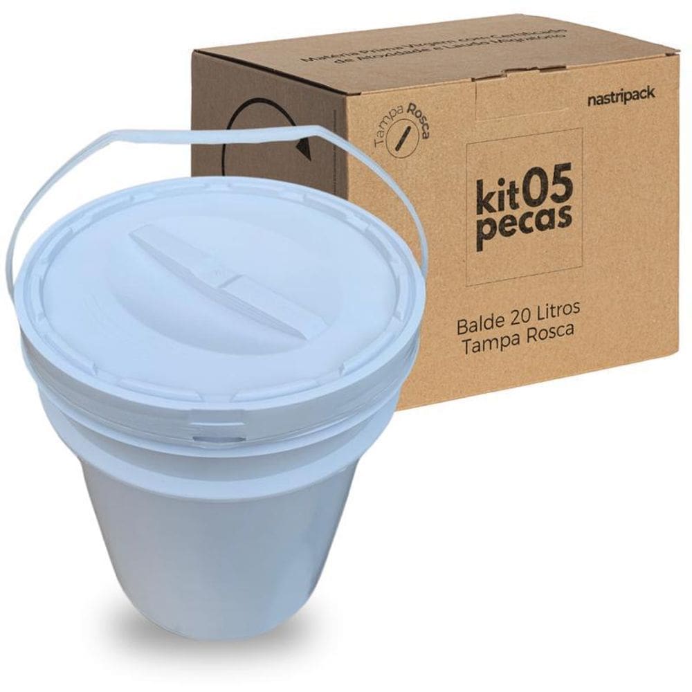 Balde Para Cachorro 20L Tampa De Rosquear - Kit 5 Pçs