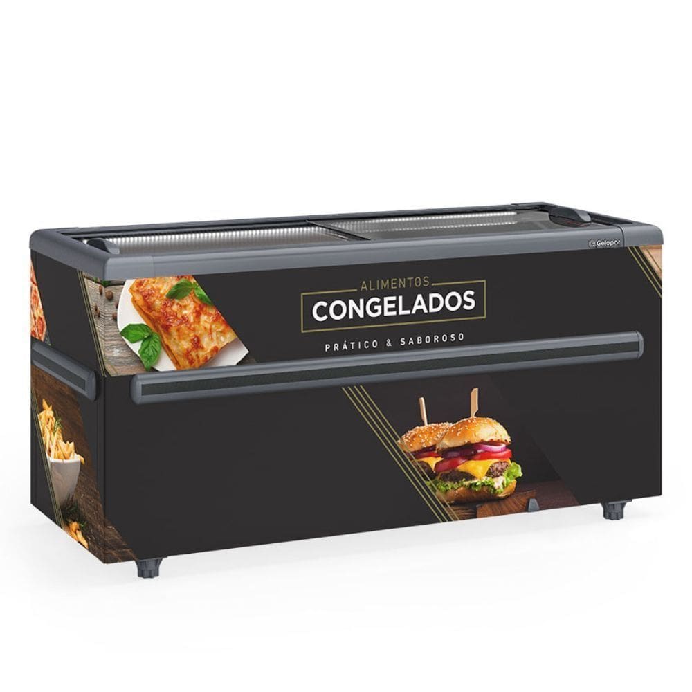 Expositor Ilha Congelados Vidro Reto 500L GHDI500 Preto Gelopar 110V