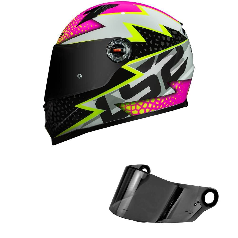 Capacete LS2 FF358 Speedy Branco e Rosa Mais Viseira Fumê